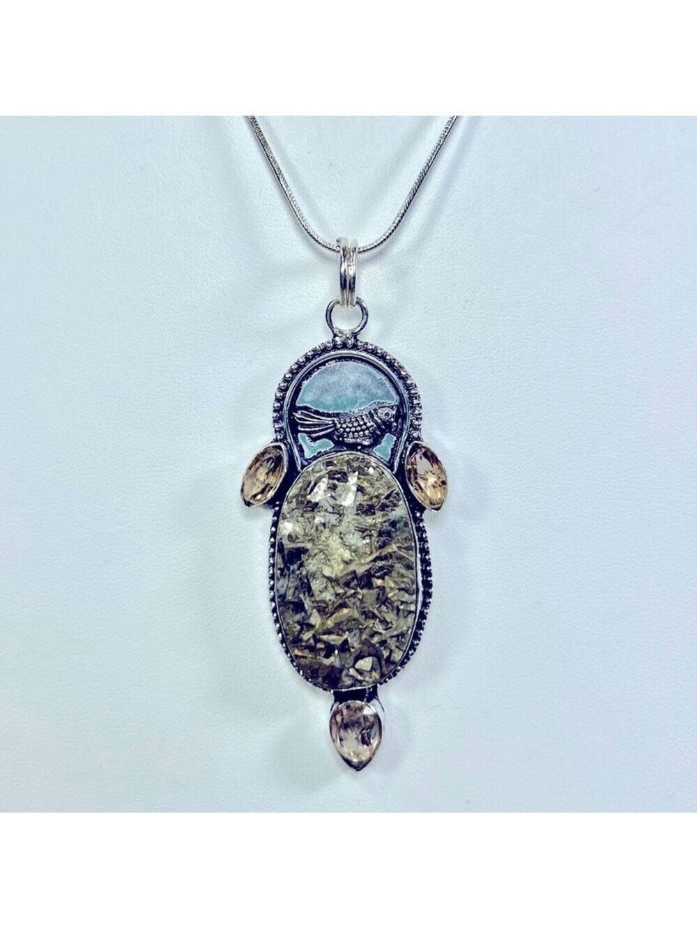Apache Pyrite “Fools Gold” 925 Bird Gemstone Pendant
